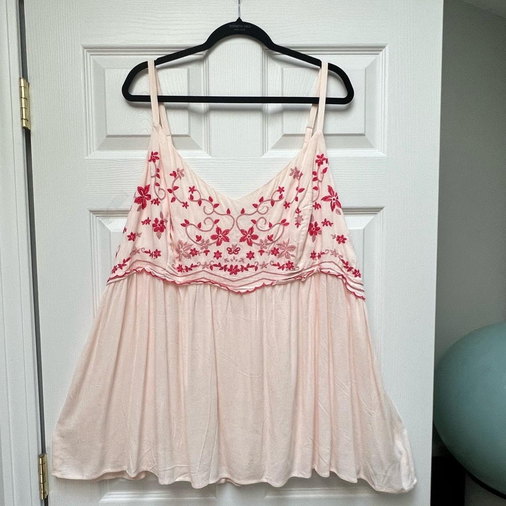 Torrid Blush Gauze Embroidery Babydoll Top